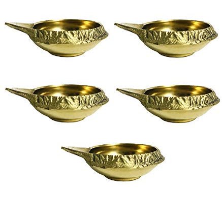 Frienemy Presents 5 Pcs Golden Brass Kuber Diya Dia Oil Lamp for Puja Decoration Lightning #Frienemy-156