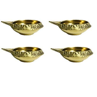 Frienemy Presents 4 Pcs Golden Brass Kuber Diya Dia Oil Lamp for Puja Decoration Lightning #Frienemy-686