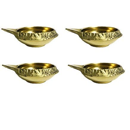 Frienemy Presents 4 Pcs Golden Brass Kuber Diya Dia Oil Lamp for Puja Decoration Lightning #Frienemy-686
