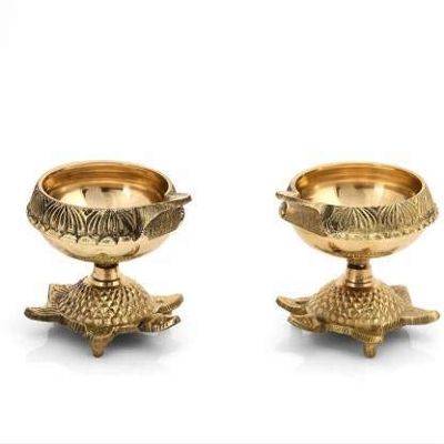 Frienemy Presents Brass Diwali Kuber Deepak On Stand Diyas Table Diya Set Brass (Pack of 2) Table Diya Set #Frienemy-264