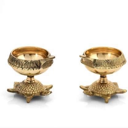 Frienemy Presents Brass Diwali Kuber Deepak On Stand Diyas Table Diya Set Brass (Pack of 2) Table Diya Set #Frienemy-264
