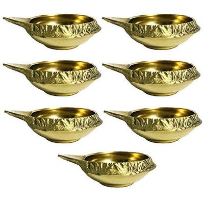 Frienemy Presents 7 Pcs Golden Brass Kuber Diya Dia Oil Lamp for Puja Decoration Lightning #Frienemy-162