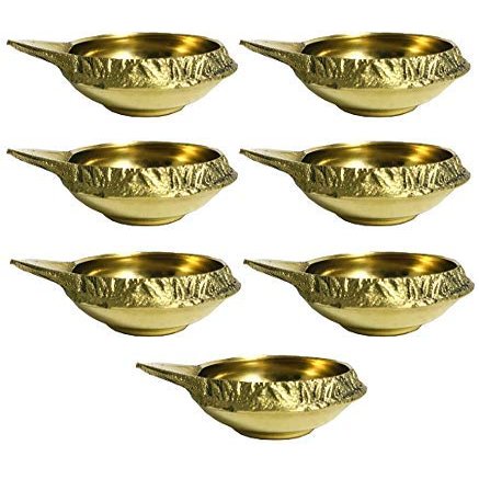 Frienemy Presents 7 Pcs Golden Brass Kuber Diya Dia Oil Lamp for Puja Decoration Lightning #Frienemy-162