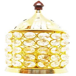Frienemy Presents Cylindrical Brass Akhand Diya with Decorative Crystals Oil Lamp Lantern Cylindrical Shape | Diya for Puja and Festival Decoration - 18Cm #Frienemy-772