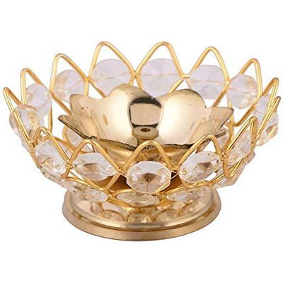 Frienemy Presents Brass Stone Diya for Puja Lamp in Golden Bowl Crystal Diya Lotus Shaped Lamp for Home Temple Puja Decor Gifts Kamal Deep Akhand Jyoti Oil Diya #Frienemy-761