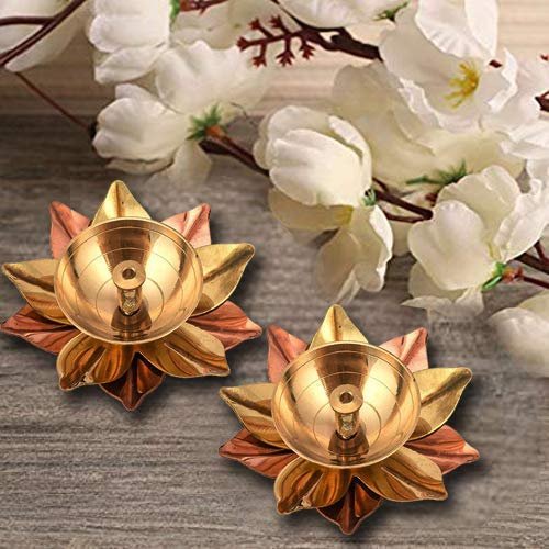 Frienemy Presents Copper and Brass Lotus Petals Designer Kamal Diyas for Diwali Decoration, Temple, Water Fountain, Golden -Pack of 2 Pieces #Frienemy-106