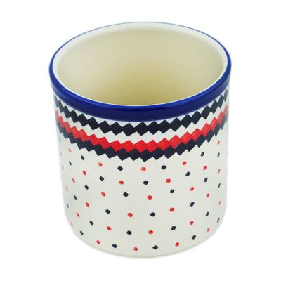 Polmedia Polish Pottery Utensil Jar - Geometric Contrast Pattern Handmade in Boleslawiec Poland by Ceramika Artystyczna + Certificate of Authenticity