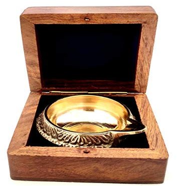 Frienemy Presents Kuber Brass 2.3 Inch Diya .Soild Brass Designer Pooja Diya Oil Lamp with Wood Box.Diwali Gifts #Frienemy-014