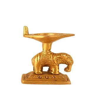 Frienemy Presents Brass Diya with with Elephant Design (Gold_3.9 Inch X 3.9 Inch X 3.9 Inch) #Frienemy-317