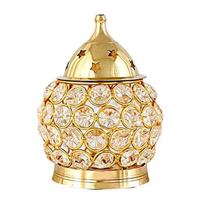 Frienemy Presents Akhand Diya Crystal Brass Dia Oil Lantern Tealight Holder (Medium- 15 Cm) #Frienemy-428