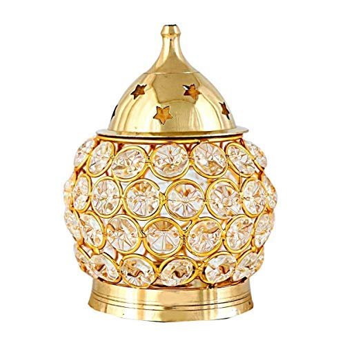 Frienemy Presents Akhand Diya Crystal Brass Dia Oil Lantern Tealight Holder (Medium- 15 Cm) #Frienemy-428