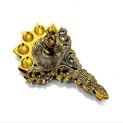 Frienemy Presents 7.5" Genuine Brass Hand Held Diya | Deepak | Deepam Oil Lamp in Black Antique Finished for Home Temple Akhand Puja Articles Decor Gifts #Frienemy-678