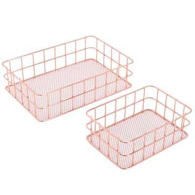 2 Pack Iron Storage Basket Organizer, Classic Tabletop Wire Banana Fruit Basket Bowl, Vegetable Countertop Storage Holder, Metal Hanging Storage Bin for Home Office Kitchen Bathroom
