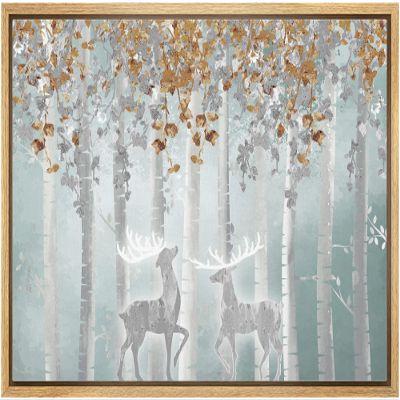 wall26 Canvas Print Wall Art Elk, Deer, Stag Silhouette in Brown Leaf Forest Nature Wilderness Mixed Media Modern Art Rustic Landscape Relax/Calm for Living Room, Bedroom, Office - 16"x24" Natural