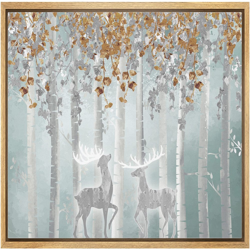 wall26 Canvas Print Wall Art Elk, Deer, Stag Silhouette in Brown Leaf Forest Nature Wilderness Mixed Media Modern Art Rustic Landscape Relax/Calm for Living Room, Bedroom, Office - 16"x24" Natural