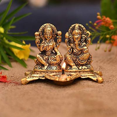 Frienemy Presents Laxmi Ganesh Murti Idol Diya Ouja Deepak - Metal Lakshmi Ganesh Statue - Diwali Home Decoration Items - Lakshmi Ganesh for Diwali Showpiece Oil Lamp #Frienemy-673