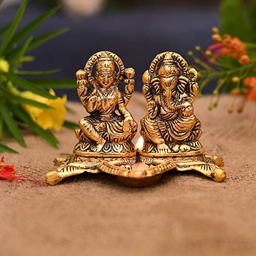 Frienemy Presents Laxmi Ganesh Murti Idol Diya Ouja Deepak - Metal Lakshmi Ganesh Statue - Diwali Home Decoration Items - Lakshmi Ganesh for Diwali Showpiece Oil Lamp #Frienemy-673