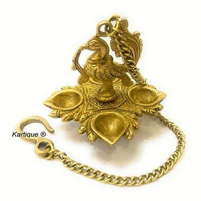 Frienemy Presents Brass Hanging Chain Peacock Diya (Gold_4.7 Inch X 4.7 Inch X 18.8 Inch) #Frienemy-359