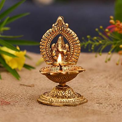 Frienemy Presents Ganesha Diya Oil Lamp - Hand Craved Diya for Puja Diwali Home Temple Articles Decoration Gifts (Size 4.5 X 2.5 Inches) #Frienemy-707