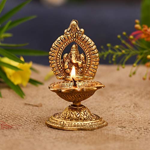 Frienemy Presents Ganesha Diya Oil Lamp - Hand Craved Diya for Puja Diwali Home Temple Articles Decoration Gifts (Size 4.5 X 2.5 Inches) #Frienemy-707