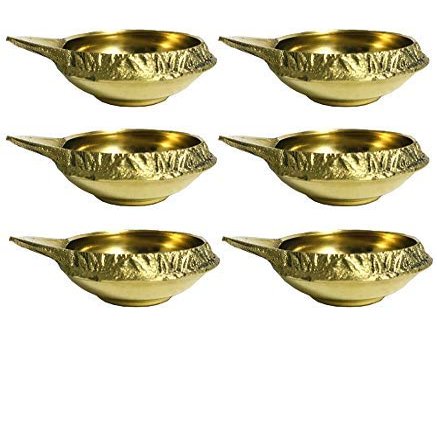 Frienemy Presents 6 Pcs Golden Brass Kuber Diya Dia Oil Lamp for Puja Decoration Lightning #Frienemy-134