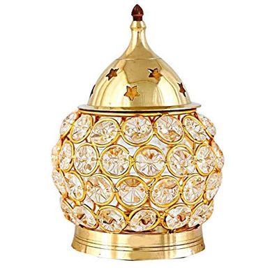 Frienemy Presents Creation Crystal Handmade Pure Brass Diya Tea Light Holder Decorative Lantern Oval Shape Diwali Gifts Home Decor Puja Lamp (Size - 4.25X4.25X6 Inch) #Frienemy-103