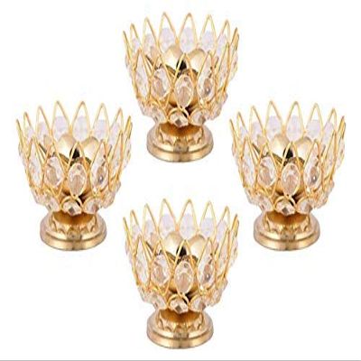 Frienemy Presents Brass Bowl Crystal Diya Round Shape Kamal Deep Akhand Jyoti Oil Lamp for Puja and Home Dcor (Small)(Pack of 4) #Frienemy-828
