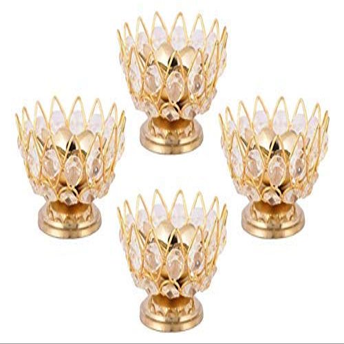 Frienemy Presents Brass Bowl Crystal Diya Round Shape Kamal Deep Akhand Jyoti Oil Lamp for Puja and Home Dcor (Small)(Pack of 4) #Frienemy-828