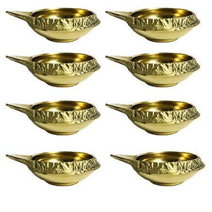 Frienemy Presents 8 Pcs Golden Brass Kuber Diya Dia Oil Lamp for Puja Decoration Lightning #Frienemy-040