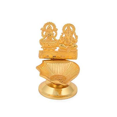 Frienemy Presents Laxmi Ganesha Sitting Diya Deepak Decorative Lakshmi Ganesh Showpiece Metal Gold Plated Oil Lamp for Gifts Corporate Puja- Diwali Puja Gift Gifting #Frienemy-031