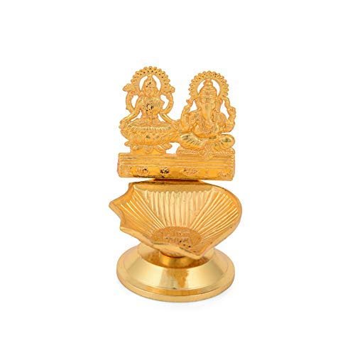 Frienemy Presents Laxmi Ganesha Sitting Diya Deepak Decorative Lakshmi Ganesh Showpiece Metal Gold Plated Oil Lamp for Gifts Corporate Puja- Diwali Puja Gift Gifting #Frienemy-031