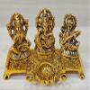 Frienemy Presents Golden Metal Diwali Decorative Laxmi Ganesha Saraswati Sitting Diya Statue - Puja Diya- Lakshmi Ganesh Saraswati Showpiece Oil Lamp Diya Decoration #Frienemy-357 view 1