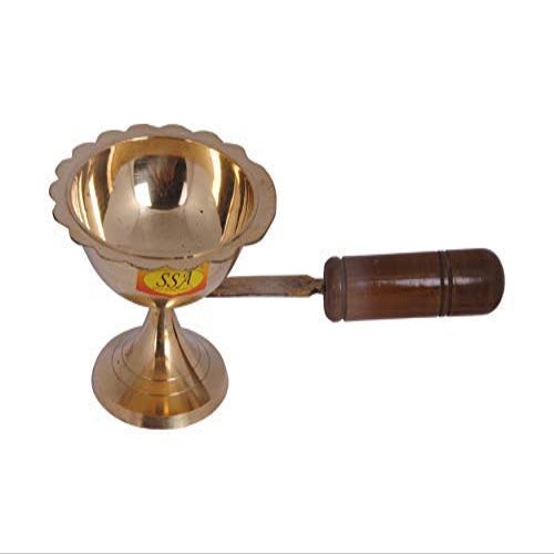 Frienemy Presents Handmade Pure Brass Antique Deisgner Fantastic Dhoop Danni with Wooden Handle - 27 Cm for Diwali, Pooja, Festival-Home Decoration::Set of 1#Frienemy-676