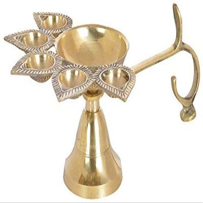 Frienemy Presents Skim Brass Panch Aarti Lamp/Pancharti Diya Oil Lamp/Panch Aarti Jyoti Puja Diya for Diwali-Pack of 1 (6 Inch) #Frienemy-601