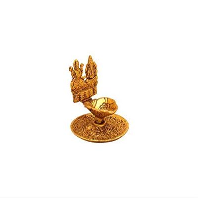 Frienemy Presents Oxidized White Metal Gold Plated Plated Laxmi Ganesha Idol Murti Sitting Diya Statue Decorative Showpiece Oil Lamp for Gifts Corporate Puja (Standard #Frienemy-435