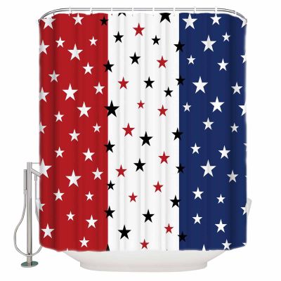 YOKOU Independence Day Shower Curtain, American Flag Stars Blue Red Stripe Fourth of July Polyester Fabric Bath Curtains with Hooks for Bathroom Showers Stalls Bathtubs, 48"x72"