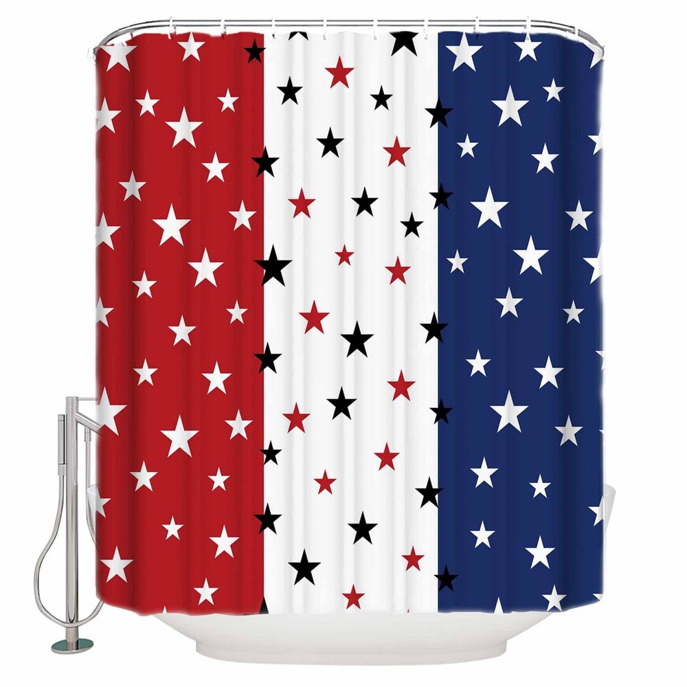YOKOU Independence Day Shower Curtain, American Flag Stars Blue Red Stripe Fourth of July Polyester Fabric Bath Curtains with Hooks for Bathroom Showers Stalls Bathtubs, 48"x72"