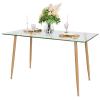 Tangkula Glass Dining Table, Modern Rectangular Table with Tempered Glass & Black Steel Legs, Simplistic Kitchen Versatile Table for Home Office view 1