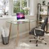 Tangkula Glass Dining Table, Modern Rectangular Table with Tempered Glass & Black Steel Legs, Simplistic Kitchen Versatile Table for Home Office view 4