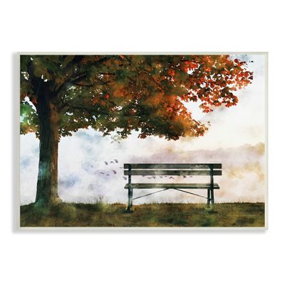 Stupell Industries Quiet Autumn Park Bench and Tree Surrealist Illustration, Design by Ziwei Li