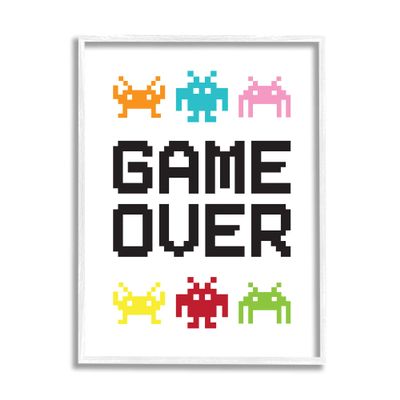 Stupell Industries Game Over Phrase Retro Pixel Monster Sprites, Design by Jennifer McCully, 24 x 30, Multi-Color