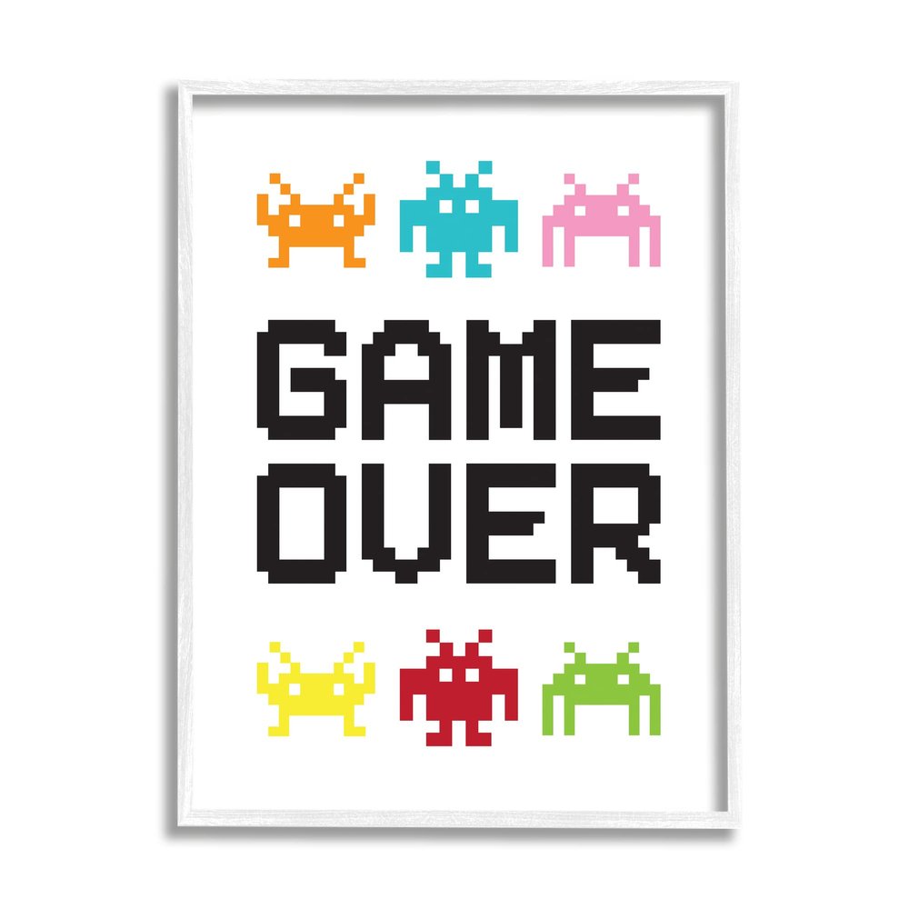 Stupell Industries Game Over Phrase Retro Pixel Monster Sprites, Design by Jennifer McCully, 24 x 30, Multi-Color