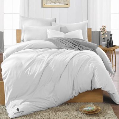 Oversized Queen Size Duvet Quilt Cover White 3 Piece Set, 600 Thread Count Egyptian Cotton with Zipper & 4 Corner Ties, Soft Breathable & Luxurious Bedding
