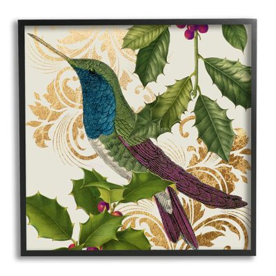 Stupell Industries Curious Hummingbird Golden Pattern Winter Holly Bird, Design by Daphne Polselli