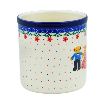 Polmedia Polish Pottery Utensil Jar UNIKAT - Royal Teddy Pattern Handmade in Boleslawiec Poland by Ceramika Artystyczna + Certificate of Authenticity