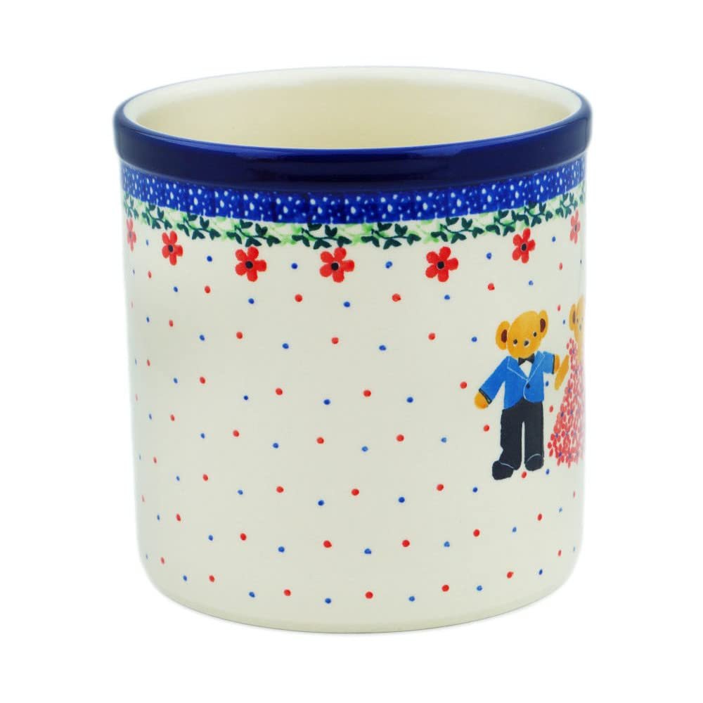 Polmedia Polish Pottery Utensil Jar UNIKAT - Royal Teddy Pattern Handmade in Boleslawiec Poland by Ceramika Artystyczna + Certificate of Authenticity