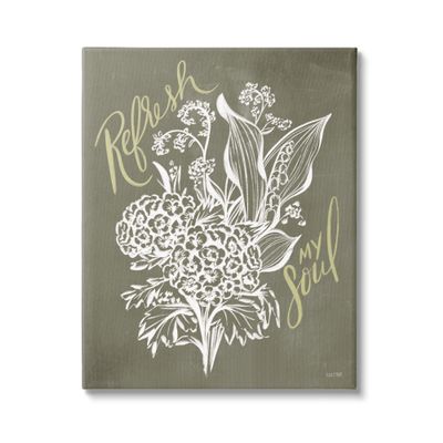 Stupell Industries Refresh My Soul Botanical Flower Leaf Sprouts Stencil, Design by House Fenway