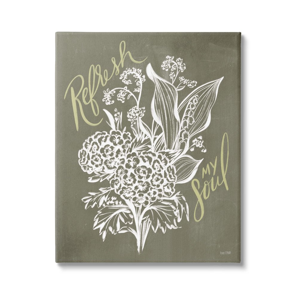 Stupell Industries Refresh My Soul Botanical Flower Leaf Sprouts Stencil, Design by House Fenway