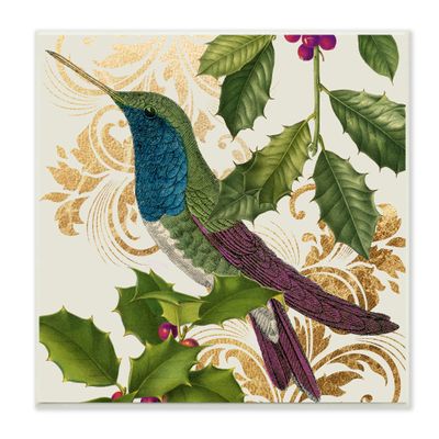 Stupell Industries Curious Hummingbird Golden Pattern Winter Holly Bird, Design by Daphne Polselli, 12 x 12, Multi-Color