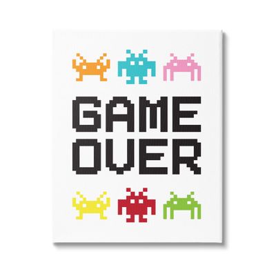 Stupell Industries Game Over Phrase Retro Pixel Monster Sprites, Design by Jennifer McCully 30 x 40